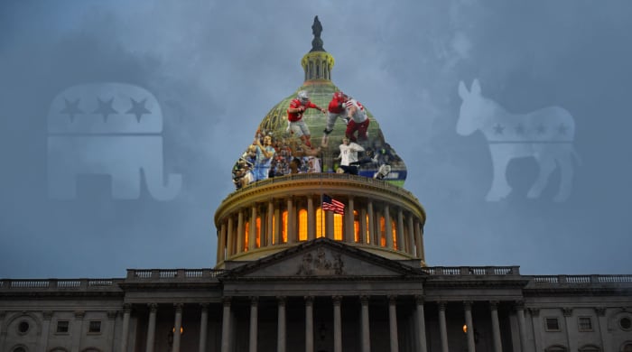 The U.S. Capitol in D.C. sits at dusk